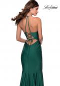 Picture of: Long Chiffon Prom Dress with Unique Lace Up Back in Emerald, Style 28552, Detail Picture 2