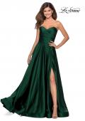 Picture of: Strapless Satin Gown with Pleated Bodice and Slit in Emerald, Style: 28608, Detail Picture 2