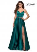 Picture of: Satin A-line Gown with Rhinestone Belt and Straps in Emerald, Style: 28695, Detail Picture 2