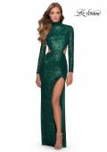 Picture of: Long Sleeve Sequin Prom Dress with Open Back in Emerald, Style: 28771, Detail Picture 2