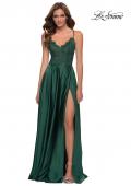 Picture of: Satin and Lace Prom Dress with Sheer Bodice in Emerald, Style 29760, Detail Picture 2