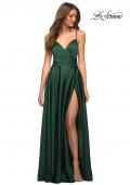 Picture of: Satin Jewel Tone Gown with Criss-Cross Ruched Top in Green, Style: 30512, Detail Picture 2