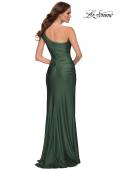 Picture of: One Shoulder Shiny Ruched Jersey Gown with Slit in Emerald, Style: 30645, Detail Picture 2