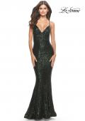 Picture of: Fitted Stretch Sequin Dress with Open Back and Defined Cups in Emerald, Style: 31291, Detail Picture 2
