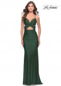 Picture of: Criss Cross Cut Out Rhinestone Jersey Dress in Emerald, Style: 31399, Detail Picture 2