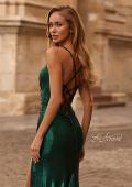 Picture of: Metallic Jersey Dress with Side Ruching and High Slit in Emerald , Style 32884, Detail Picture 2