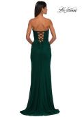 Picture of: Simple Net Prom Dress with High Slit and Flattering Ruching in Emerald, Style: 33018, Detail Picture 2
