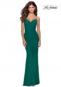 Picture of: Fitted Jersey Long Dress with Lace Up Back in Emerald, Style: 28541, Detail Picture 3
