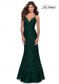 Picture of: Mermaid Lace Prom Dress with Faux Wrap Top in Emerald, Style: 28564, Detail Picture 3