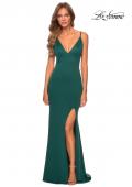 Picture of: Jersey Prom Gown with Lace Up Back and Slit in Emerald, Style: 28653, Detail Picture 3