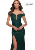 Picture of: Lace Off the Shoulder Gown with Deep V Neckline in Emerald, Style 29693, Detail Picture 3
