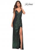 Picture of: Long Sequin Gown in Jewel Tones with V Neckline in Emerald, Detail Picture 3