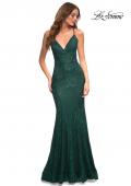 Picture of: Stretch Lace Gown with Flattering Seams at Waist in Emerald, Detail Picture 3