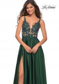 Picture of: Gorgeous Satin Gown with Sheer Lace Bodice in Emerald, Detail Picture 3