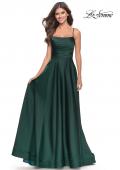 Picture of: A Line Satin Gown with Ruching and Square Neckline in Emerald, Style: 31105, Detail Picture 3