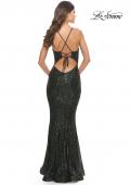Picture of: Fitted Stretch Sequin Dress with Open Back and Defined Cups in Emerald, Style: 31291, Detail Picture 3