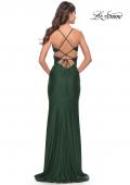Picture of: Criss Cross Cut Out Rhinestone Jersey Dress in Emerald, Style: 31399, Detail Picture 3