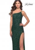 Picture of: Elegant Soft Sequin One Shoulder Long Dress in Jewel Tones in Emerald, Style: 31427, Detail Picture 3