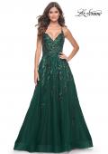 Picture of: Fabulous A-Line Gown Embellished with Sequin Beaded Applique in Jewel Tones in Emerald, Style: 32346, Detail Picture 3