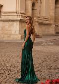 Picture of: Metallic Jersey Dress with Side Ruching and High Slit in Emerald , Style 32884, Detail Picture 3