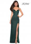 Picture of: Sultry Form Fitting Stretch Satin Dress with Leg Slit in Emerald, Style: 27617, Detail Picture 4