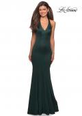Picture of: Form Fitting Halter Satin Dress with Open Back in Emerald, Style: 27653, Detail Picture 4