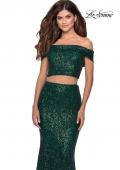 Picture of: Jewel Tone Off the Shoulder Two Piece Prom Dress in Emerald, Style: 28425, Detail Picture 4