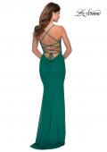 Picture of: Fitted Jersey Long Dress with Lace Up Back in Emerald, Style: 28541, Detail Picture 4