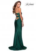 Picture of: Empire Waist Jersey Dress with Lace Up Back in Emerald, Style: 28584, Detail Picture 4