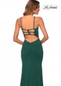 Picture of: Jersey Prom Gown with Lace Up Back and Slit in Emerald, Style: 28653, Detail Picture 4