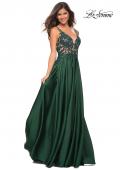 Picture of: Gorgeous Satin Gown with Sheer Lace Bodice in Emerald, Detail Picture 4