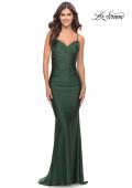 Picture of: Criss Cross Ruched Bodice Elegant Jersey Dress in Emerald, Style: 31122, Detail Picture 4