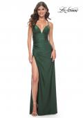 Picture of: Jersey Dress with Ruched Waist and Lace Up Back in Emerald, Style: 31987, Detail Picture 4