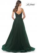 Picture of: Simple Tulle A-LIne Prom Dress with Ruched Illusion Bodice in Emerald, Style: 32130, Detail Picture 4