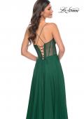 Picture of: Chiffon Gown with Illusion Bustier Top and Lace Up Back in Green, Style: 32296, Detail Picture 4