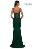 Picture of: Ruched Corset Top Prom Dress with Deep V in Emerald , Style: 32642, Detail Picture 4