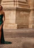 Picture of: Metallic Jersey Dress with Side Ruching and High Slit in Emerald , Style 32884, Detail Picture 4, Landscape