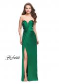 Picture of: Long Strapless Satin Prom Dress with Side Ruching in Emerald, Style: 26017, Detail Picture 5