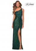 Picture of: Long Sequin One Shoulder Ruched Prom Dress in Emerald, Style: 28401, Detail Picture 5