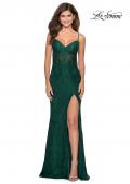 Picture of: Lace Prom Gown With Sheer Bodice and Tie Up Back in Emerald, Style: 28534, Detail Picture 5