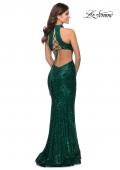 Picture of: Long Sequin Gown with High Neckline and Lace Back in Emerald, Style: 28612, Detail Picture 5