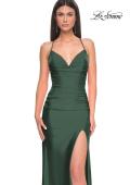 Picture of: Ruched Jersey Prom Dress with Slit in Jewel Tones in Emerald, Style 31130, Detail Picture 5