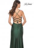 Picture of: Jersey Dress with Ruched Waist and Lace Up Back in Emerald, Style: 31987, Detail Picture 5