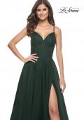 Picture of: Simple Tulle A-LIne Prom Dress with Ruched Illusion Bodice in Emerald, Style: 32130, Detail Picture 5