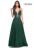 Picture of: Lace Embellished A-line Dress with Lace Up Back in Emerald, Style: 32147, Detail Picture 5