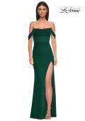 Picture of: Simple Off the Shoulder Net Jersey Dress with Sheer Waist in Emerald , Style 32684, Detail Picture 5