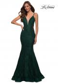Picture of: Long Mermaid Lace Dress with Back Rhinestone Detail in Emerald, Style: 28355, Detail Picture 6