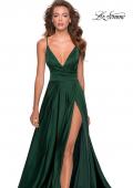 Picture of: Long Satin Dress with Side Slit and V Shaped Back in Emerald, Style: 28607, Detail Picture 6