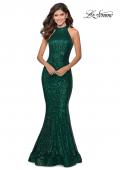 Picture of: Long Sequin Gown with High Neckline and Lace Back in Emerald, Style: 28612, Detail Picture 6