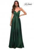 Picture of: Satin Jewel Tone Gown with Criss-Cross Ruched Top in Green, Style: 30512, Detail Picture 6